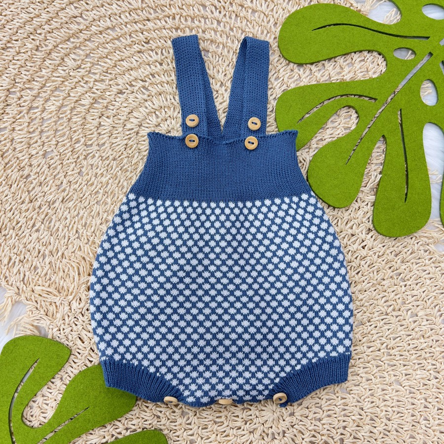 Jardineira de Linha com Bolinhas - Azul 